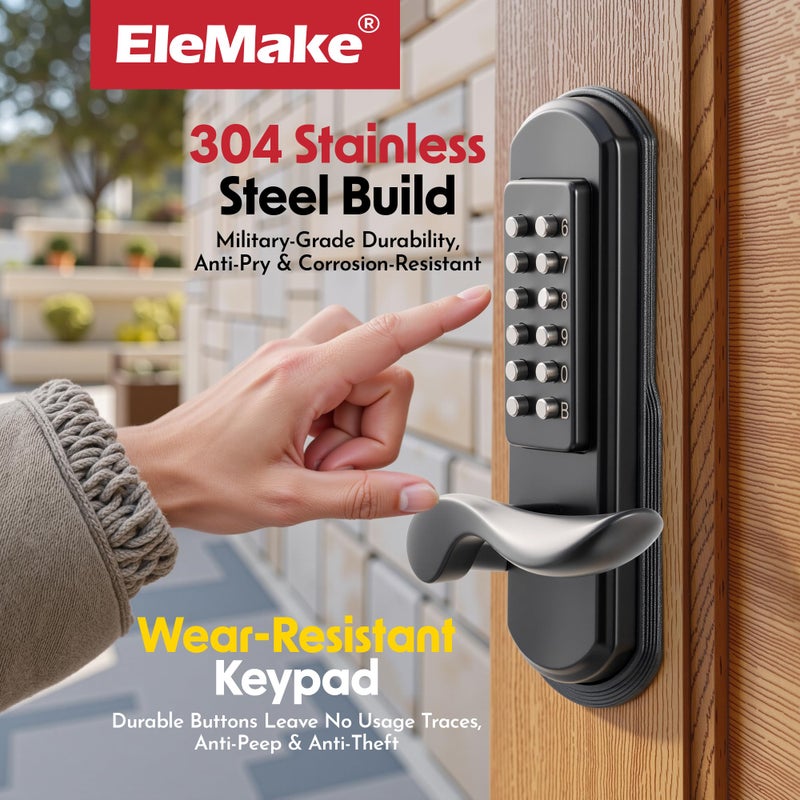 Elemake Keyless Door Lock with Keypad, Right Handed Mechanical Door Lock, Security Combination Digital Stainless Steel 304 - Not a Deadbolt - Image 4